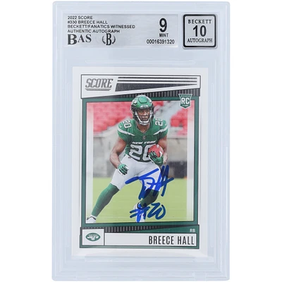 Carte de recrue 9/10 authentifiée signée Breece Hall New York Jets 2022 Panini Score #330 Beckett Fanatics Witnessed
