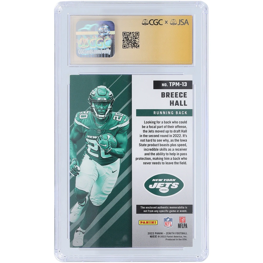 Maillot souvenir Panini Zenith Turning Pro 2022 autographié par Breece Hall des New York Jets #TPM-13 CGC Fanatics a été témoin d'une carte recrue authentifiée 9/10