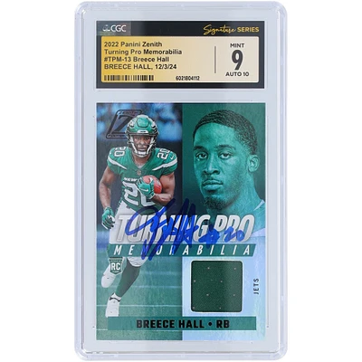 Maillot souvenir Panini Zenith Turning Pro 2022 autographié par Breece Hall des New York Jets #TPM-13 CGC Fanatics a été témoin d'une carte recrue authentifiée 9/10