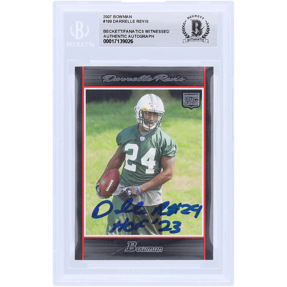 Darrelle Revis New York Jets Autographed 2007 Bowman #199 Beckett Fanatics Witnessed Authenticated Rookie Card with "HOF '23" Inscription