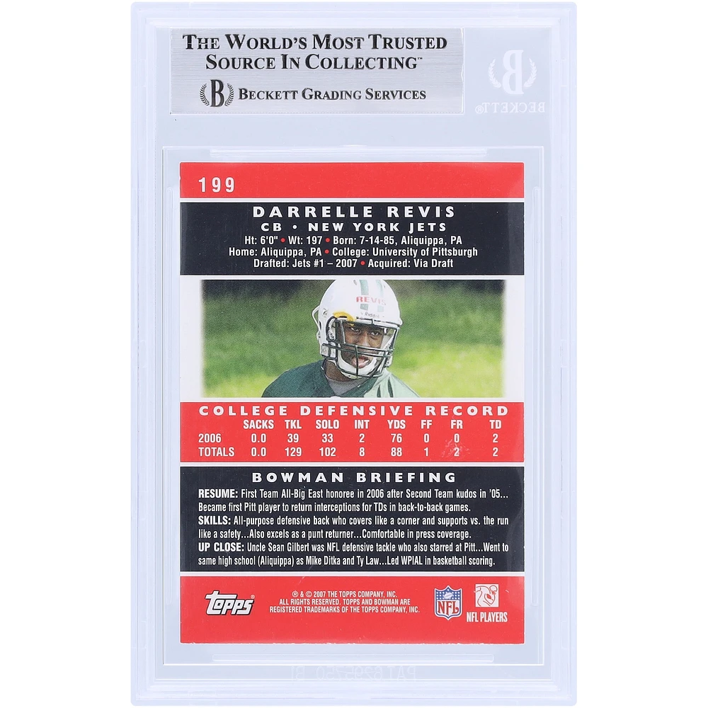 Darrelle Revis New York Jets Autographed 2007 Bowman #199 Beckett Fanatics Witnessed Authenticated Rookie Card with "HOF '23" Inscription