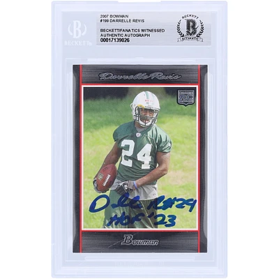 Darrelle Revis New York Jets Autographed 2007 Bowman #199 Beckett Fanatics Witnessed Authenticated Rookie Card with "HOF '23" Inscription