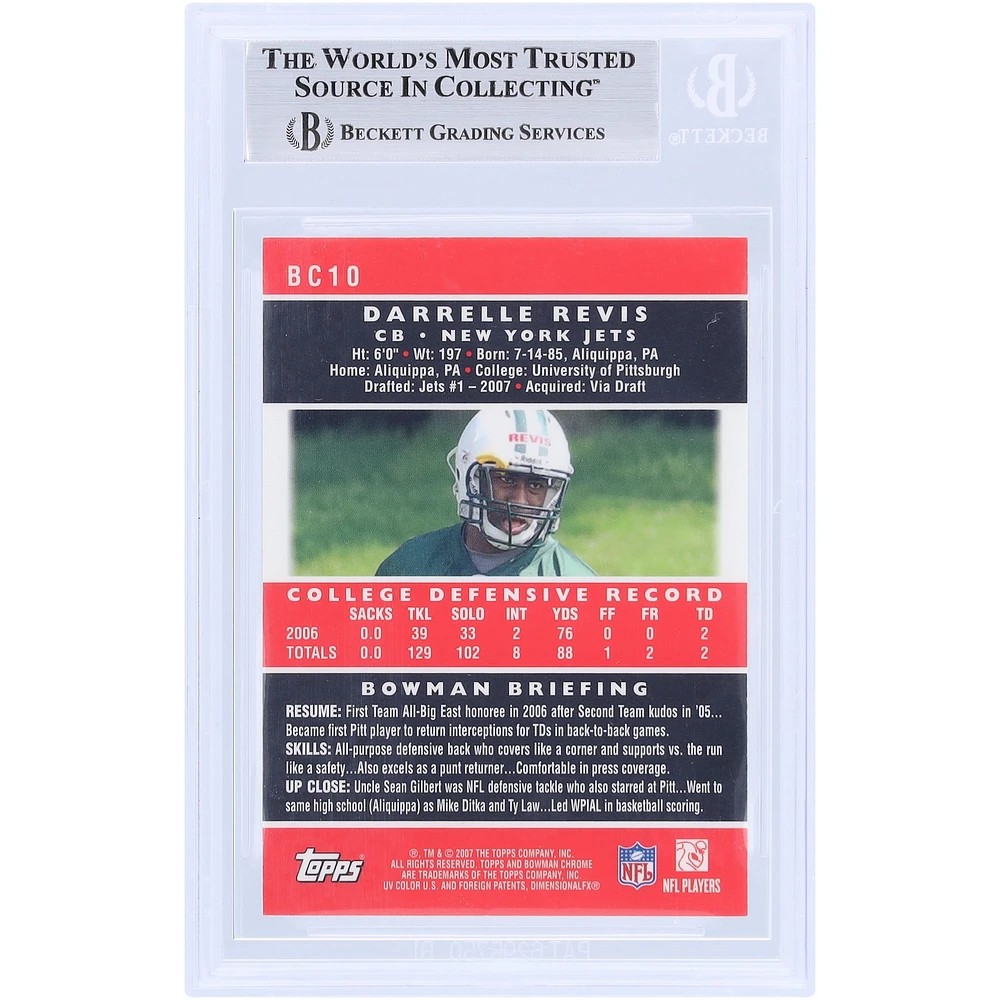 Darrelle Revis New York Jets Autographed 2007 Topps Chrome #BC10 Beckett Fanatics Witnessed Authenticated Rookie Card