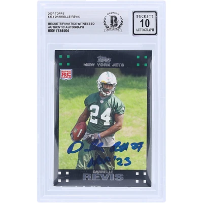 Darrelle Revis New York Jets Autographed 2007 Topps #374 Beckett Fanatics Witnessed Authenticated 10 Rookie Card with "HOF '23" Inscription