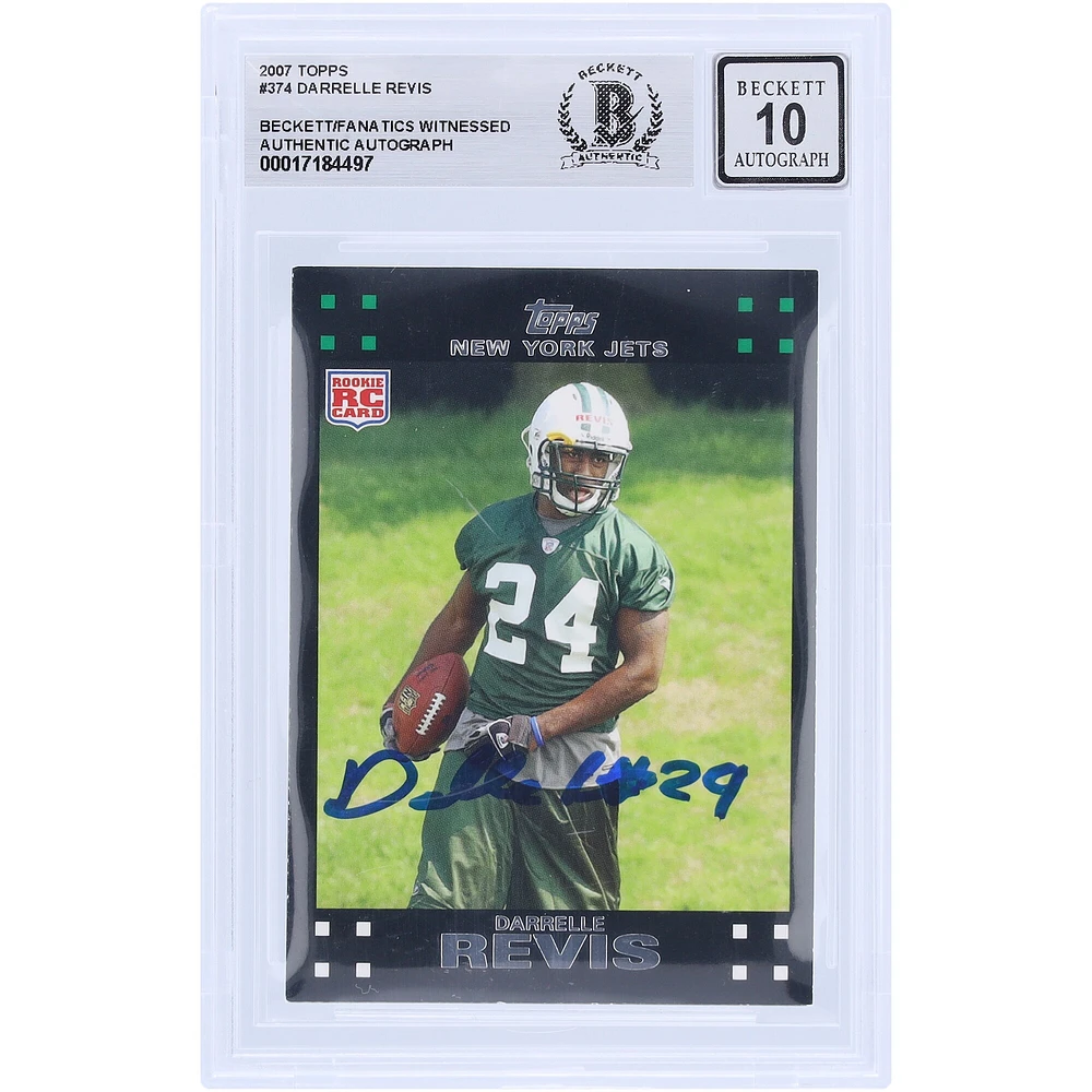 Darrelle Revis New York Jets Autographed 2007 Topps #374 Beckett Fanatics Witnessed Authenticated 10 Rookie Card