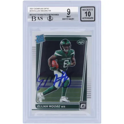 Elijah Moore New York Jets Autographed 2021 Panini Donruss Optic Rated Rookie #216 Beckett Fanatics Witnessed Authenticated Card