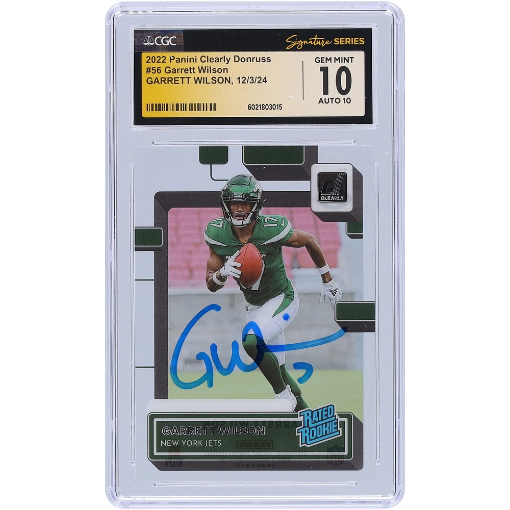 Carte de recrue Panini Clearly Donruss #56 autographiée par Garrett Wilson des New York Jets 2022 CGC Fanatics Witnessed Authenticated 10/10