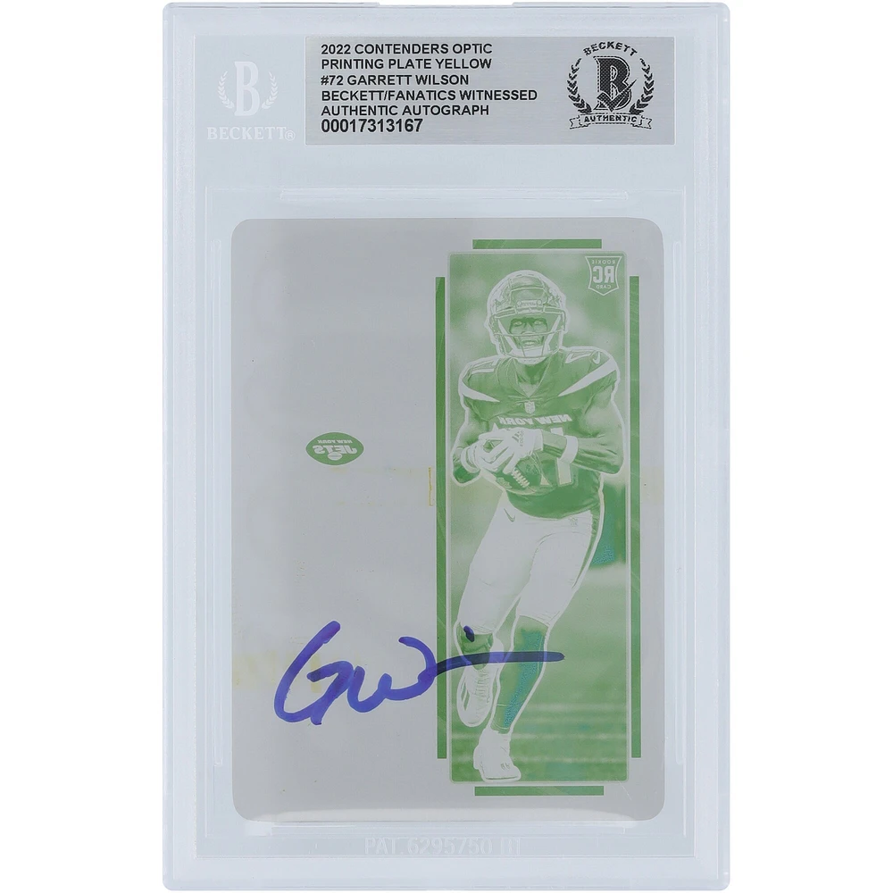 Garrett Wilson New York Jets Autographed 2022 Panini Contenders Optic Yellow Printing Plate #72 #1/1 Beckett Fanatics Witnessed Authenticated Rookie Card 