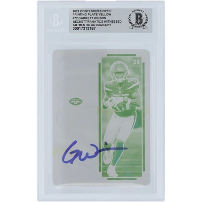 Garrett Wilson New York Jets Autographed 2022 Panini Contenders Optic Yellow Printing Plate #72 #1/1 Beckett Fanatics Witnessed Authenticated Rookie Card 