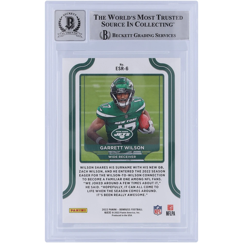 Carte de recrue Panini Donruss Elite Series 2022 autographiée par Garrett Wilson des New York Jets #ESR-6 Beckett Fanatics, authentifiée et témoin de la victoire