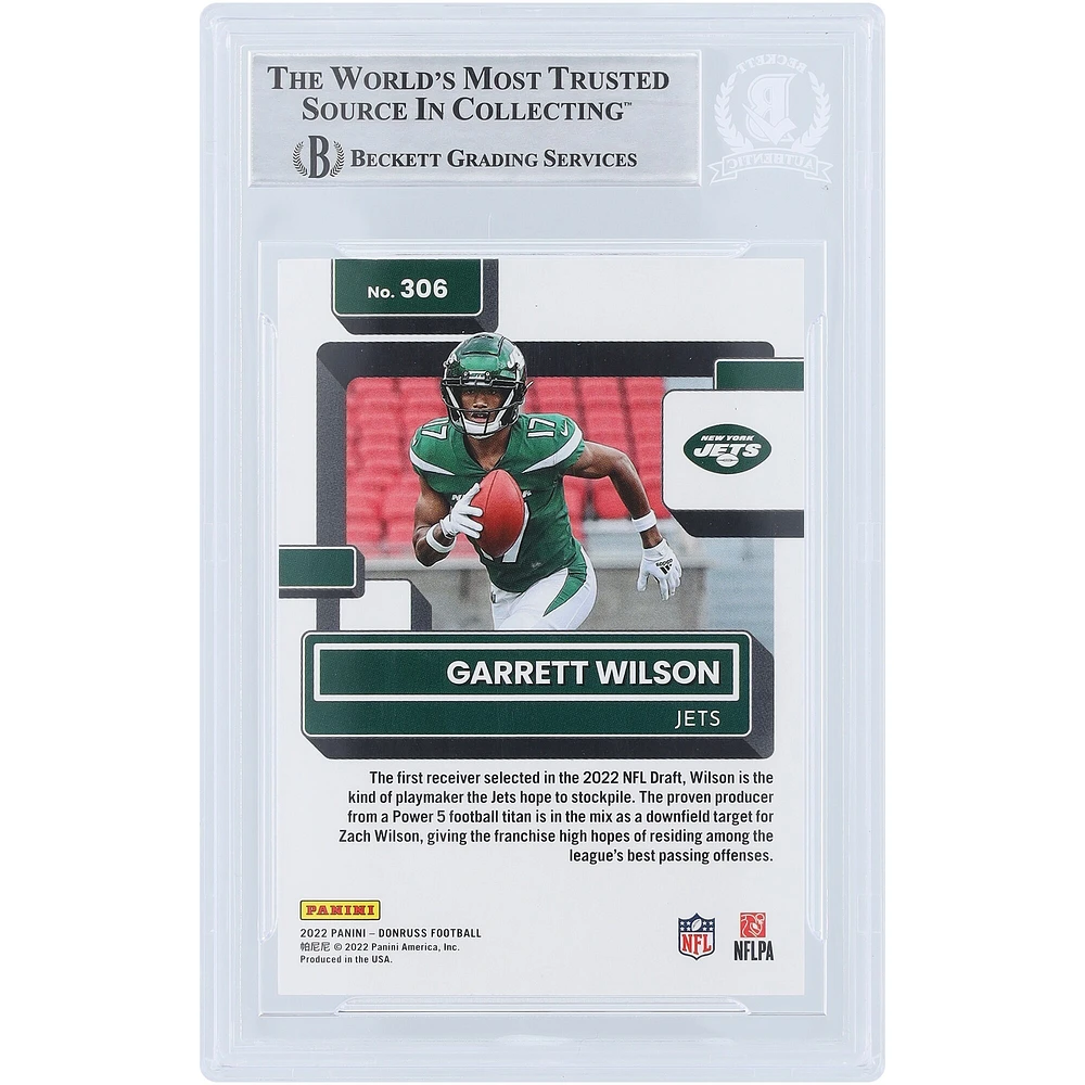 Carte de recrue authentifiée 2022 Panini Donruss de Garrett Wilson des New York Jets #306 Beckett Fanatics avec inscription « 2022 OROY »