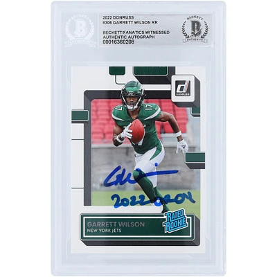 Carte de recrue authentifiée 2022 Panini Donruss de Garrett Wilson des New York Jets #306 Beckett Fanatics avec inscription « 2022 OROY »