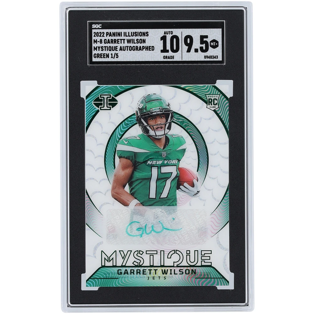Carte de recrue authentifiée 9,5/10 Panini Illusions Green Mystique #M-8 #1/5 SGC autographiée par Garrett Wilson des New York Jets 2022