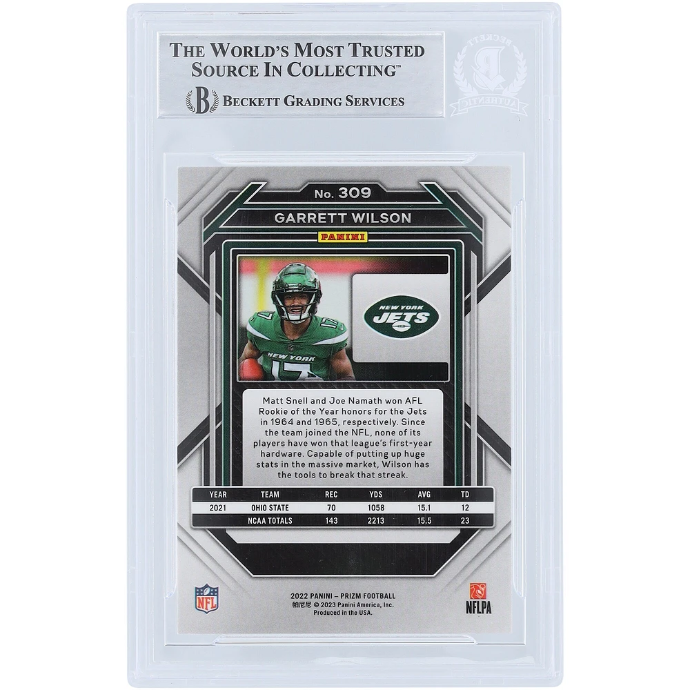 Carte de recrue authentifiée signée Garrett Wilson New York Jets Panini Prizm #309 2022 Beckett Fanatics