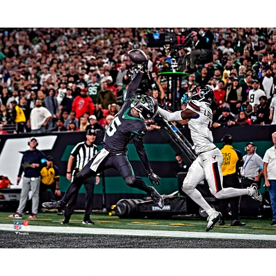 Garrett Wilson New York Jets Unsigned Leaping Touchdown Catch Photograph