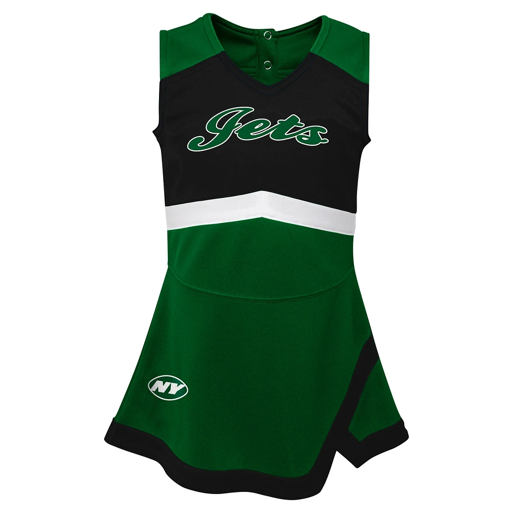 Ensemble robe pull et bloomer en deux pièces pour filles d'âge préscolaire, vert, New York Jets, capitaine des pom-pom girls