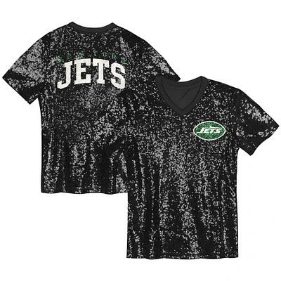 Haut à col en V sequins et inscription New York Jets noir pour jeunes filles