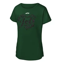 Girls Youth Green New York Jets Script Heart Dolman T-Shirt