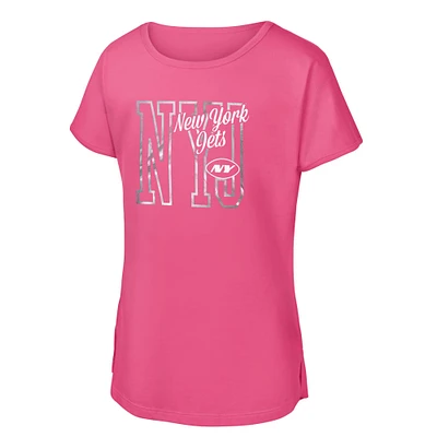 T-shirt rose pour jeunes filles avec inscription « Signal Caller Dolman » des Jets de New York