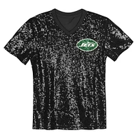 Girls Youth  Sauce Gardner Black New York Jets Sequin V-Neck Fashion Jersey