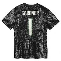 Girls Youth  Sauce Gardner Black New York Jets Sequin V-Neck Fashion Jersey