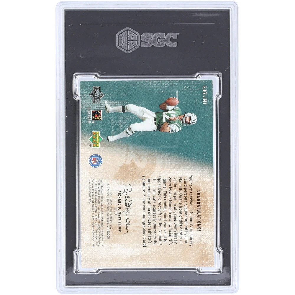 Joe Namath New York Jets Autographed 2000 Upper Deck Game-Jersey Greats Relic #GJG-JN1 #104/175 SGC Authenticated 8/10 Card