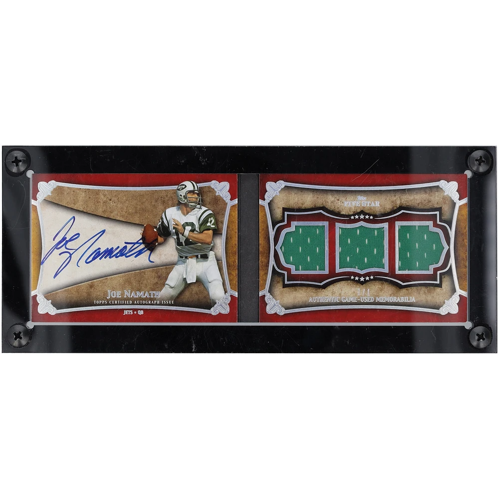 Joe Namath New York Jets Autographed 2011 Topps Five Star Triple GU Relic Platinum #FSSB-JN #1/1 Card