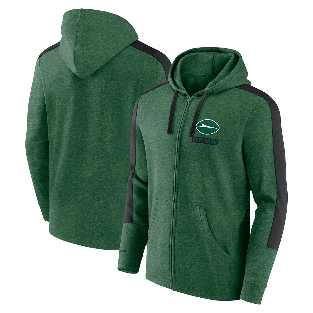 Sweat à capuche entièrement zippé New York Jets Gains pour hommes Fanatics Heather Green