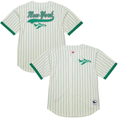Haut en maille boutonné crème avec logo vintage des New York Jets pour homme Mitchell & Ness