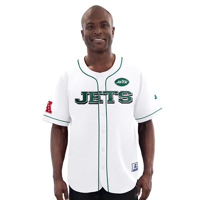 Men's Starter  White New York Jets Relay Full-Button Baseball Jersey