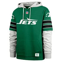 Men's '47 Kelly Green New York Jets  Throwback Double Header Blitz Cornerback Pullover Hoodie