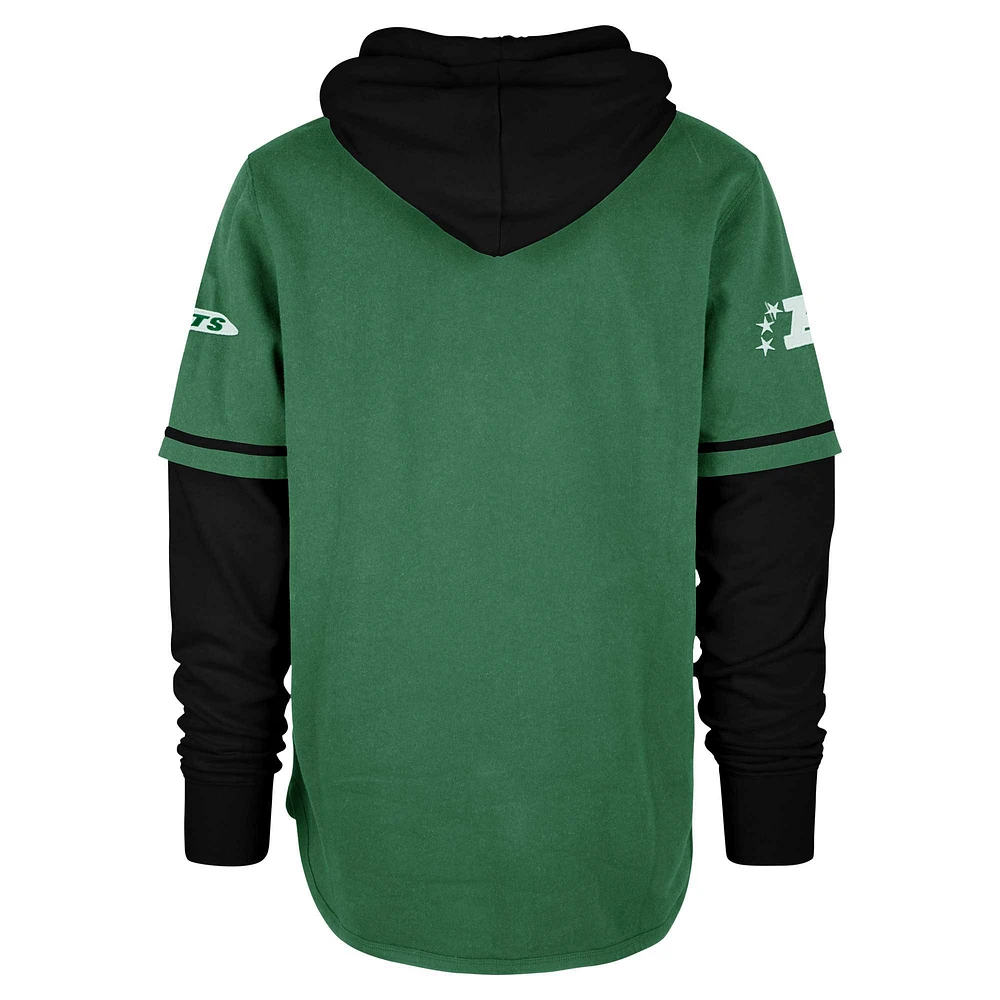 Men's '47 Kelly Green New York Jets Throwback Shortstop Pullover Hoodie