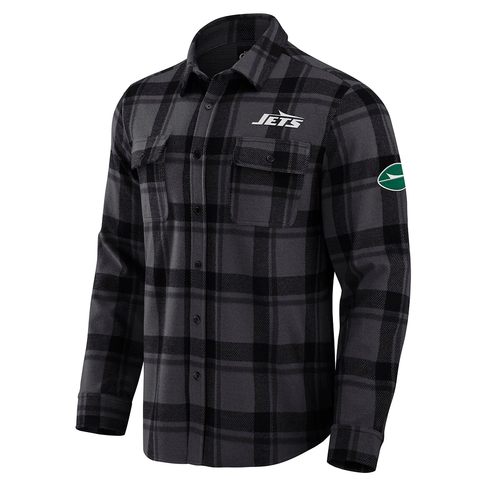 Chemise boutonnée noire à carreaux tri-blend des New York Jets pour homme, collection Darius Rucker par Fanatics