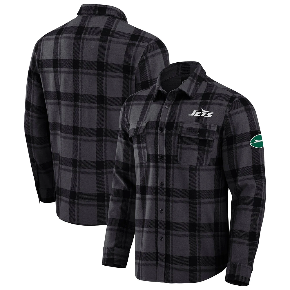 Chemise boutonnée noire à carreaux tri-blend des New York Jets pour homme, collection Darius Rucker par Fanatics