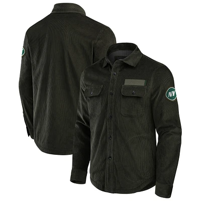 Veste-chemise en velours côtelé vert foncé à boutons pour homme de la collection Darius Rucker Fanatics des New York Jets