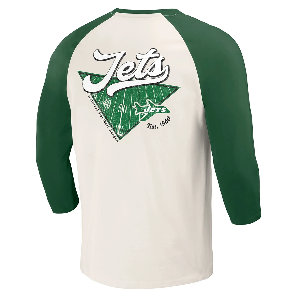 Men's Darius Rucker Collection by Fanatics Kelly Green/White New York Jets Raglan 3/4 Sleeve T-Shirt