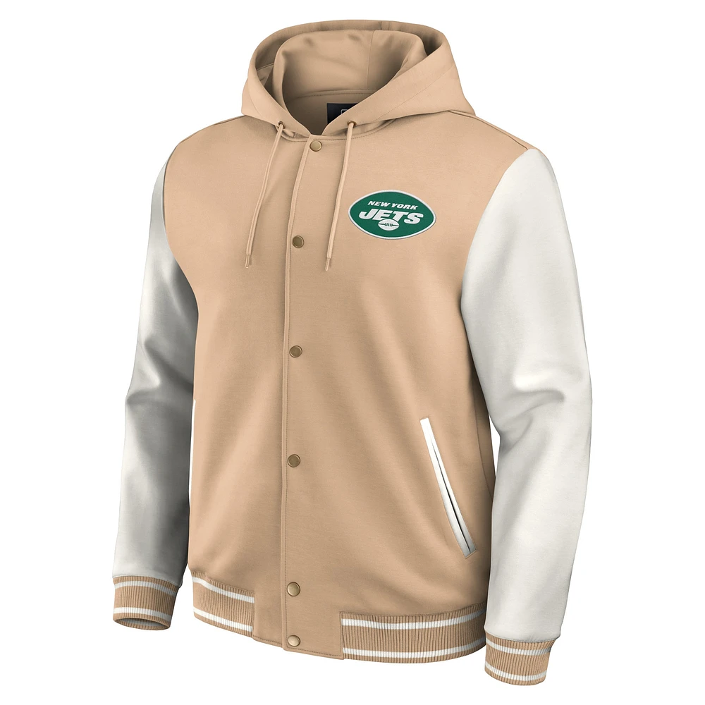 Men's Darius Rucker Collection by Fanatics Tan New York Jets Baseball Full-Snap Tri-Blend Hoodie Jacket