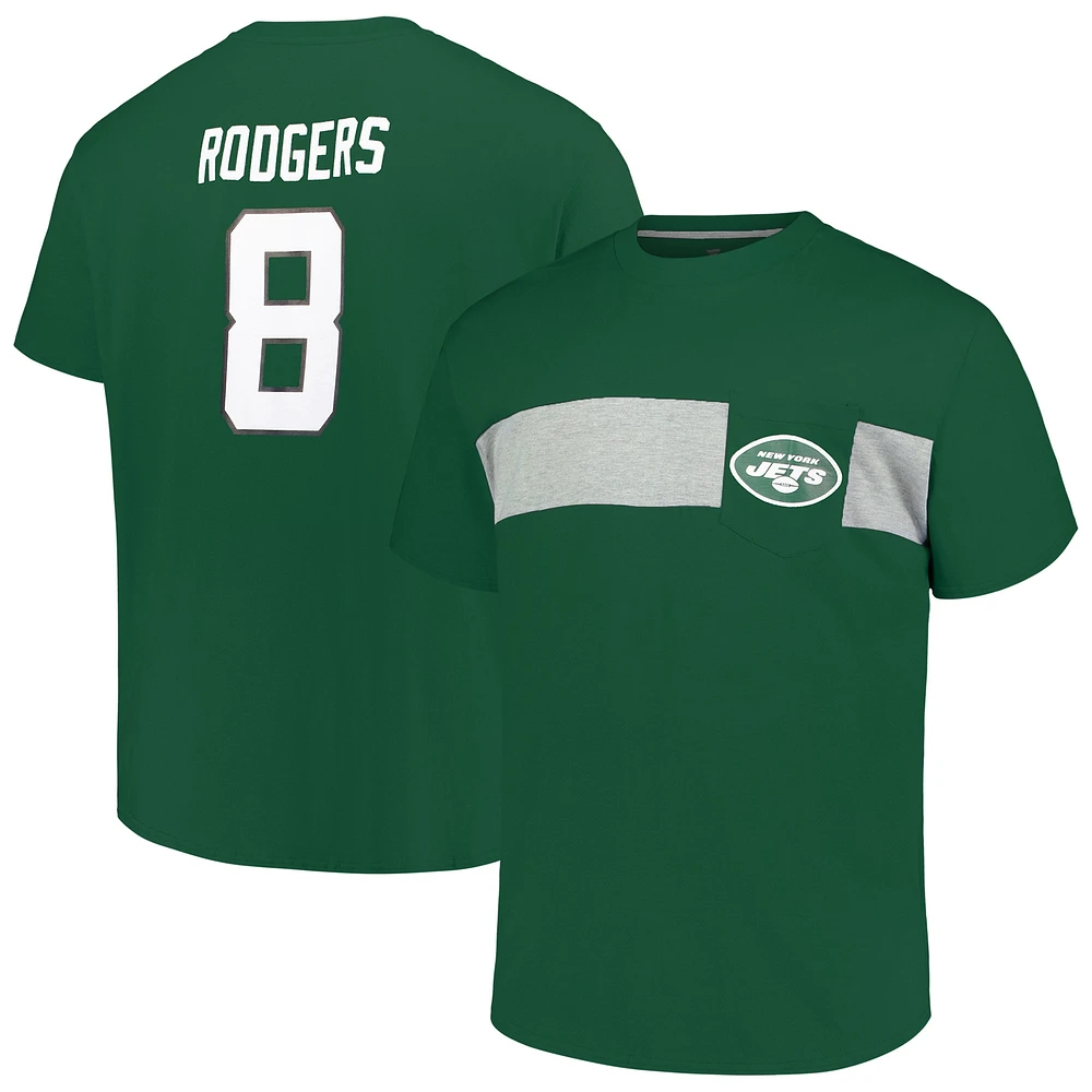 T-shirt vert grand et des Jets de New York Fanatics Aaron Rodgers pour hommes