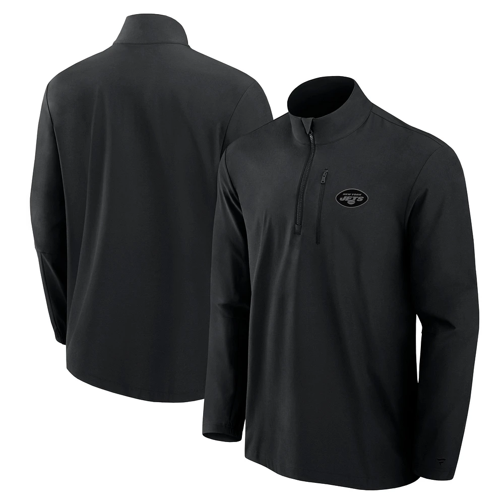 Men's Fanatics Black New York Jets Front Office Micro Tonal Quarter-Zip Pullover