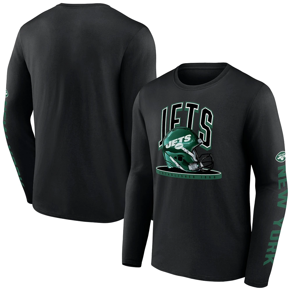 Men's Fanatics  Black New York Jets Helmet Platform Long Sleeve T-Shirt