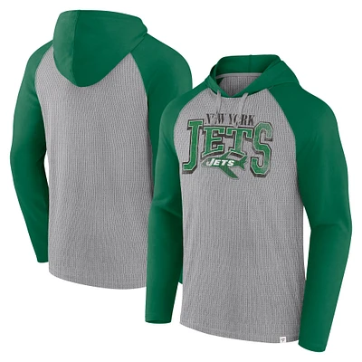 Men's Fanatics Gray/Kelly Green New York Jets Under Center Long Sleeve Hoodie T-Shirt