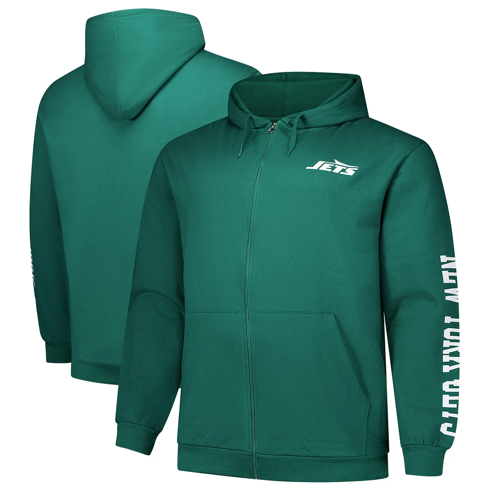 Sweat à capuche zippé manches longues et col rond pour homme Fanatics Green New York Jets