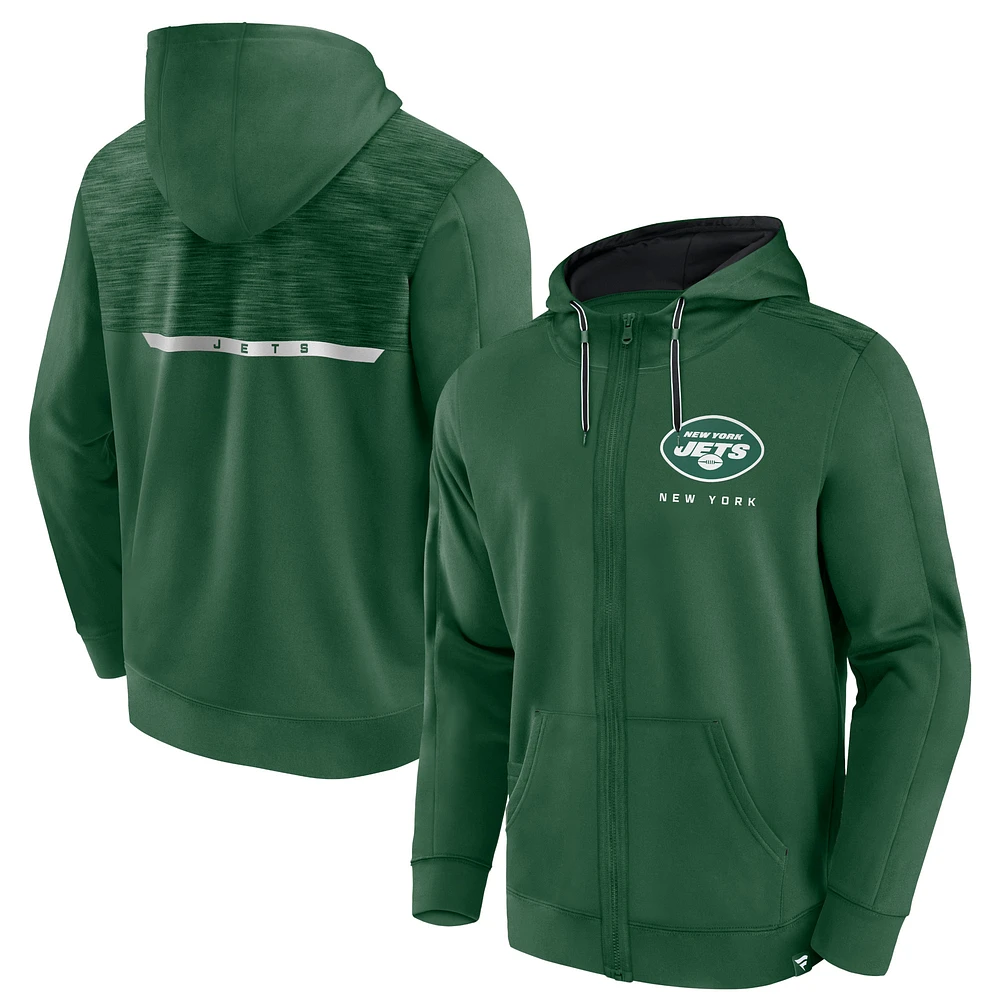 Sweat à capuche entièrement zippé vert New York Jets Defender Evo pour hommes