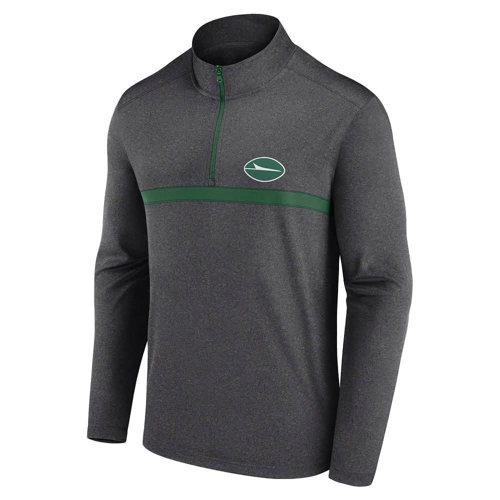 Men's Fanatics  Heather Charcoal New York Jets Head-to-Head Quarter-Zip Pullover