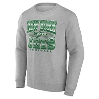 Men's Fanatics Heather Gray New York Jets Chance Throwback Fleece Pullover Sweatshirt