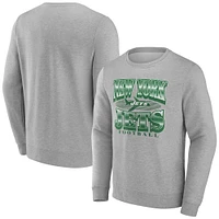 Men's Fanatics Heather Gray New York Jets Chance Throwback Fleece Pullover Sweatshirt