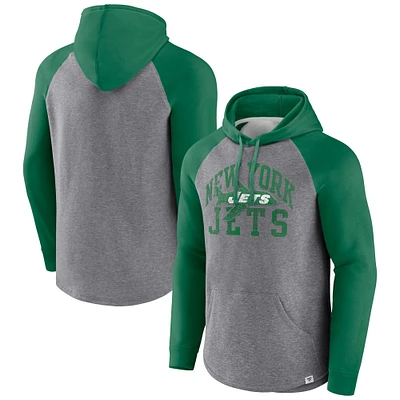 Sweat à capuche enfiler Arch Raglan préféré des Jets de New York gris chiné Fanatics pour hommes