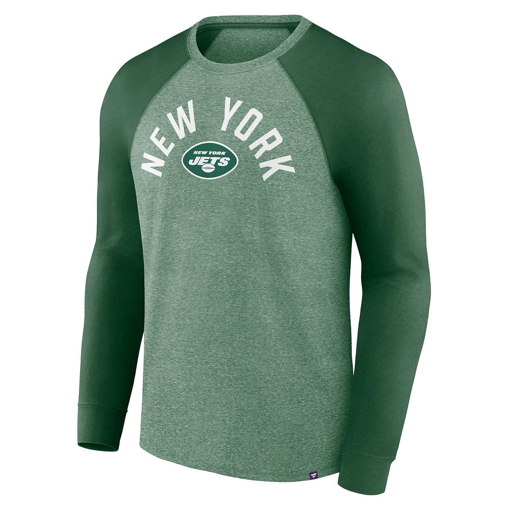 T-shirt à manches longues Fanatics Heather Green New York Jets Arc Away Tri-Blend pour homme