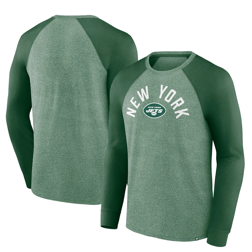 T-shirt à manches longues Fanatics Heather Green New York Jets Arc Away Tri-Blend pour homme