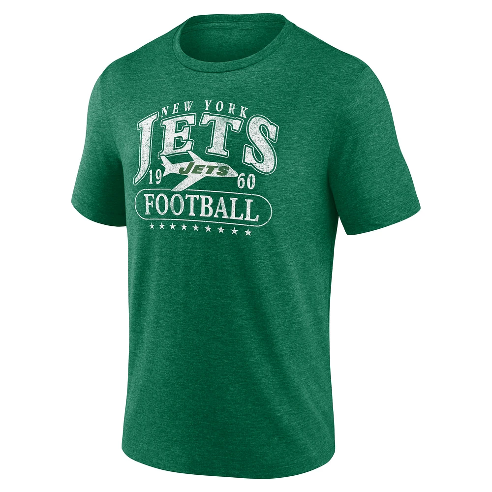 Men's Fanatics Heather Green New York Jets Official Retro Tri-Blend T-Shirt